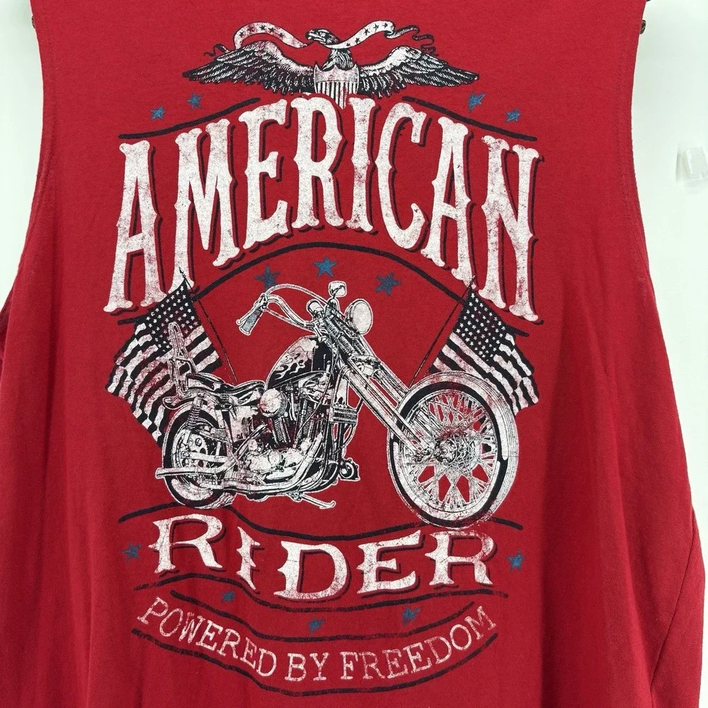 American Rider Powered by Freedom Mens T Shirt SZ Medium Sleeveless Cotton Red